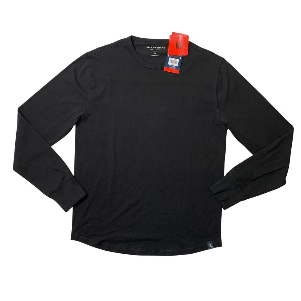 Lucky Brand T Shirt Mens Medium Black Cotton Blend Long Sleeve Crew Neck Stretch